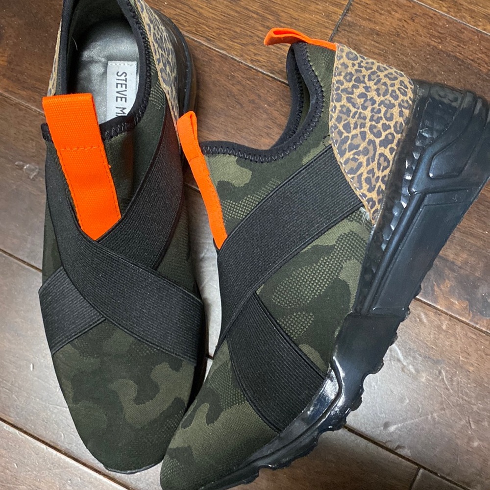 Camo leopard print slip on sneakers